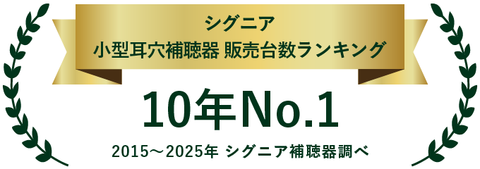 シグニア小型耳穴補聴器 販売台数ランキング 10年No.1 2015〜2025年 シグニア補聴器調べ